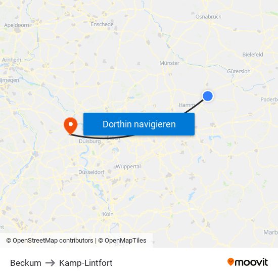 Beckum to Kamp-Lintfort map