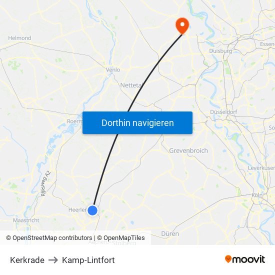 Kerkrade to Kamp-Lintfort map