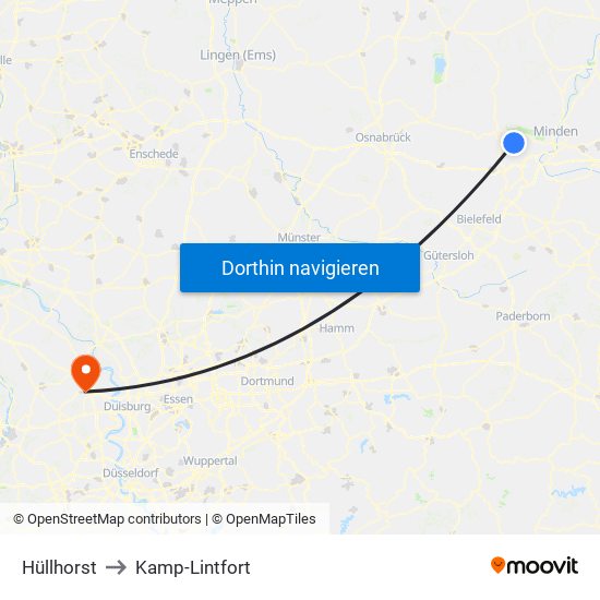 Hüllhorst to Kamp-Lintfort map