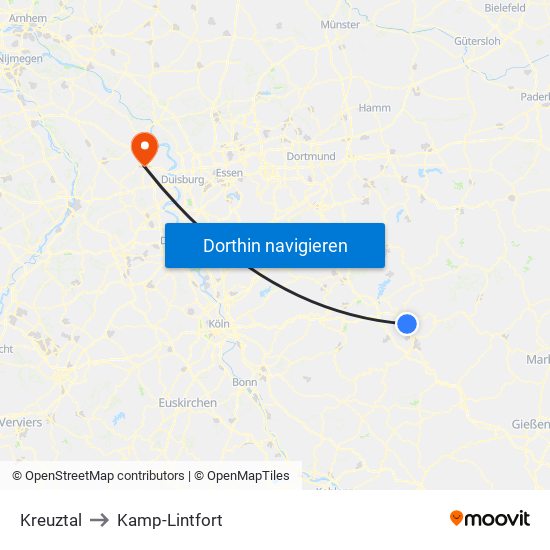 Kreuztal to Kamp-Lintfort map