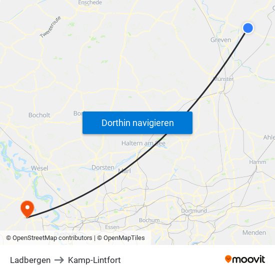 Ladbergen to Kamp-Lintfort map