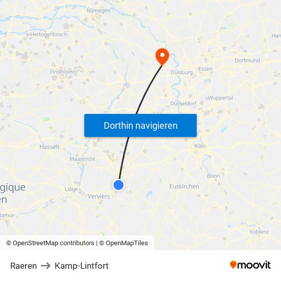 Raeren to Kamp-Lintfort map
