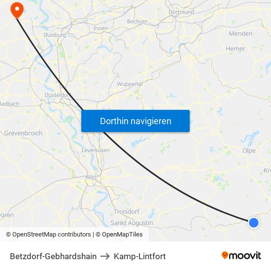 Betzdorf-Gebhardshain to Kamp-Lintfort map