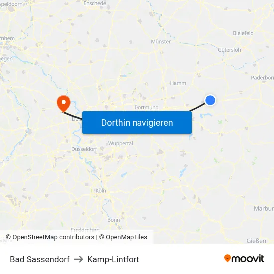 Bad Sassendorf to Kamp-Lintfort map