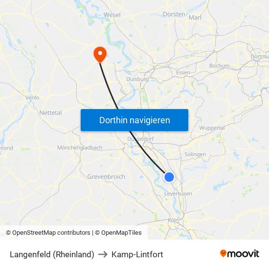 Langenfeld (Rheinland) to Kamp-Lintfort map