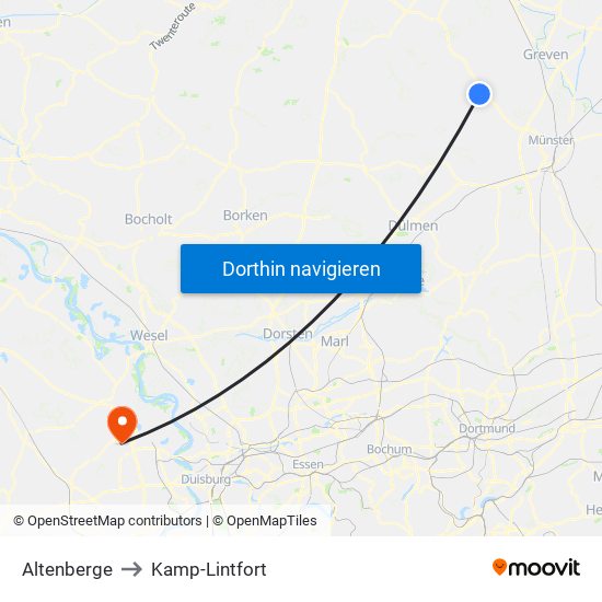 Altenberge to Kamp-Lintfort map