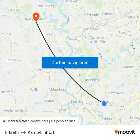 Erkrath to Kamp-Lintfort map