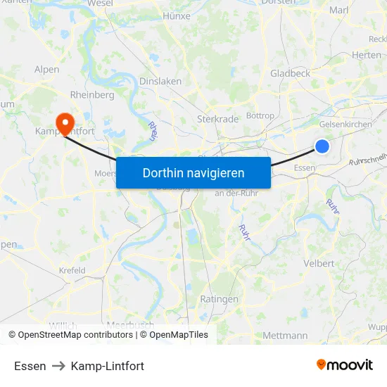 Essen to Kamp-Lintfort map