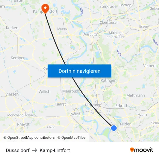 Düsseldorf to Kamp-Lintfort map