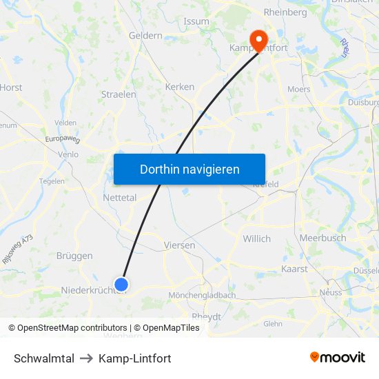 Schwalmtal to Kamp-Lintfort map