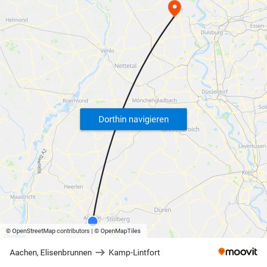 Aachen, Elisenbrunnen to Kamp-Lintfort map