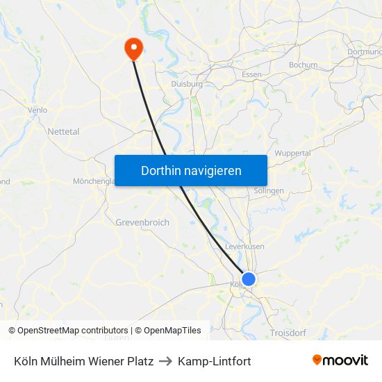 Köln Mülheim Wiener Platz to Kamp-Lintfort map