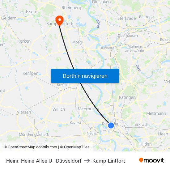 Heinr.-Heine-Allee U - Düsseldorf to Kamp-Lintfort map