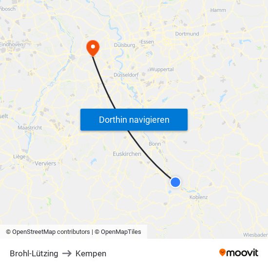 Brohl-Lützing to Kempen map