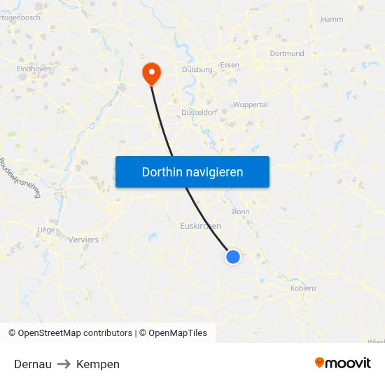 Dernau to Kempen map