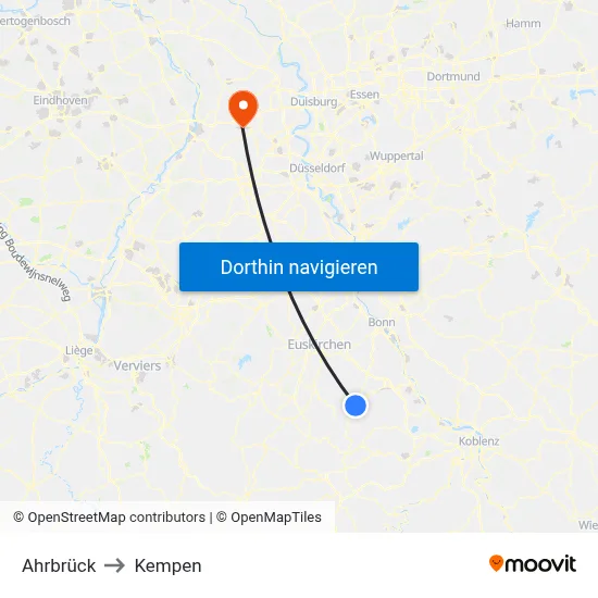 Ahrbrück to Kempen map