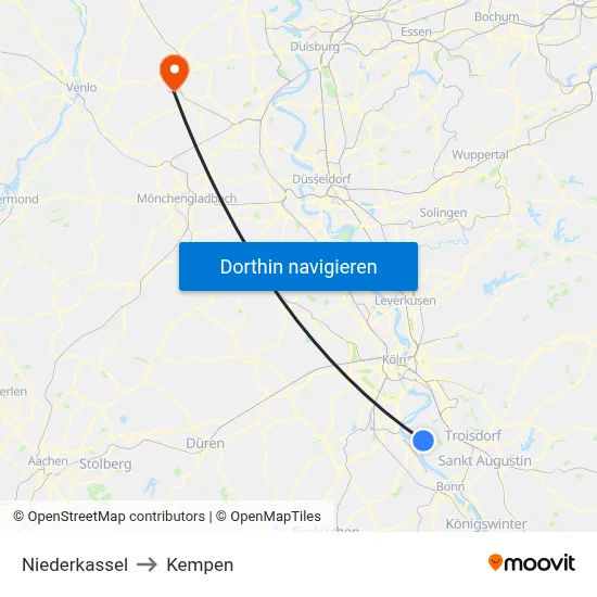 Niederkassel to Kempen map