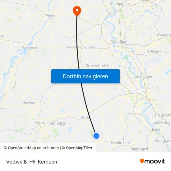 Vettweiß to Kempen map