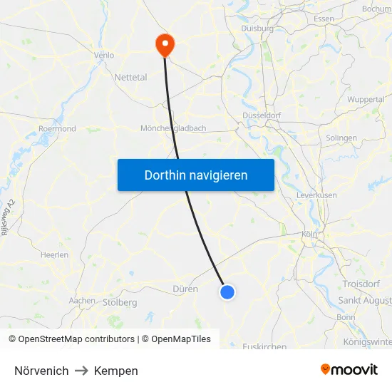 Nörvenich to Kempen map