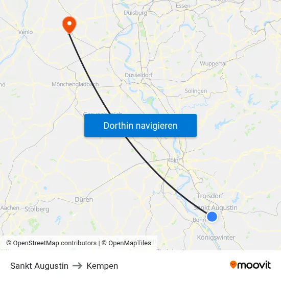 Sankt Augustin to Kempen map