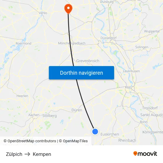 Zülpich to Kempen map