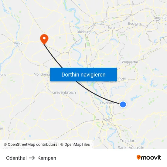 Odenthal to Kempen map