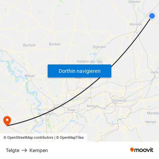 Telgte to Kempen map