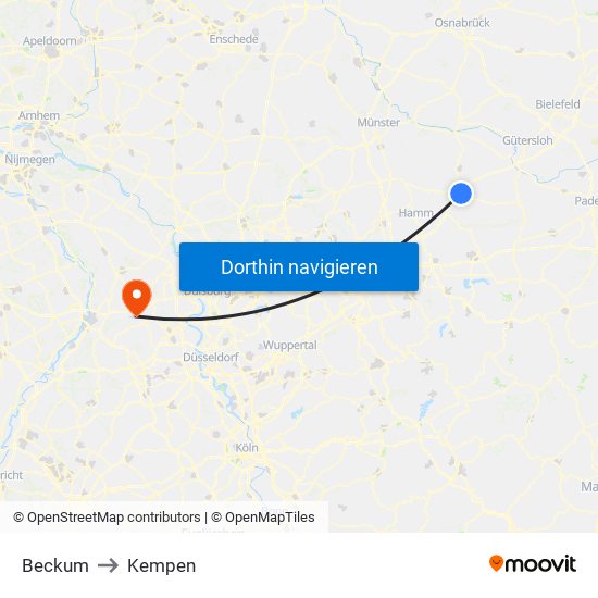 Beckum to Kempen map