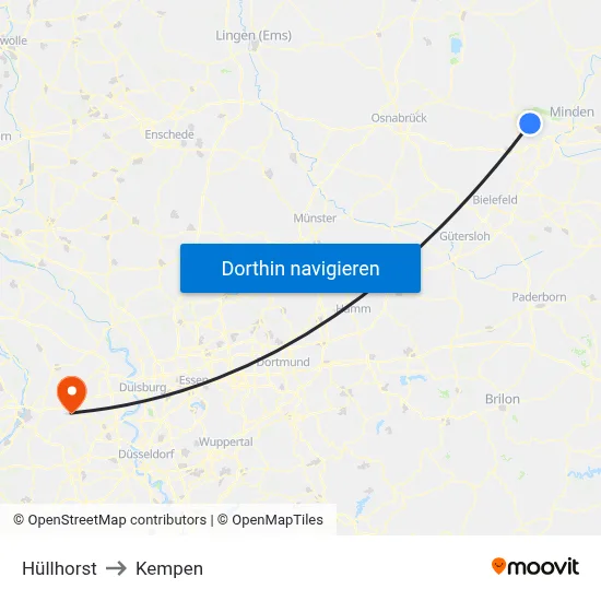 Hüllhorst to Kempen map