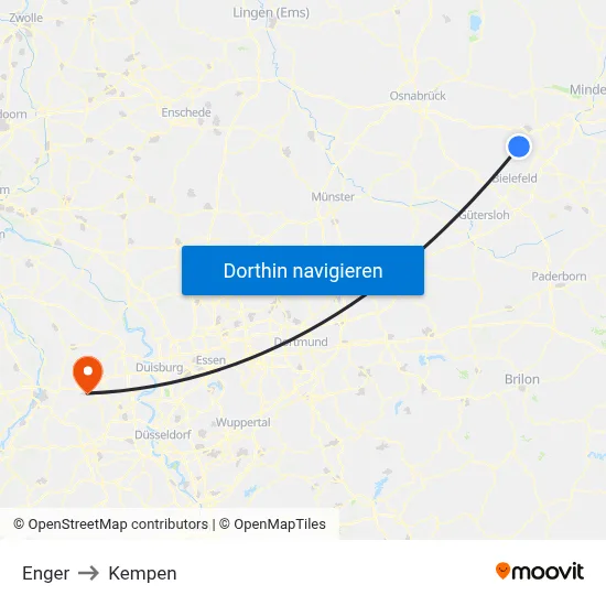 Enger to Kempen map