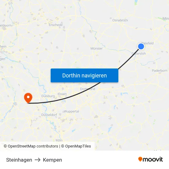 Steinhagen to Kempen map