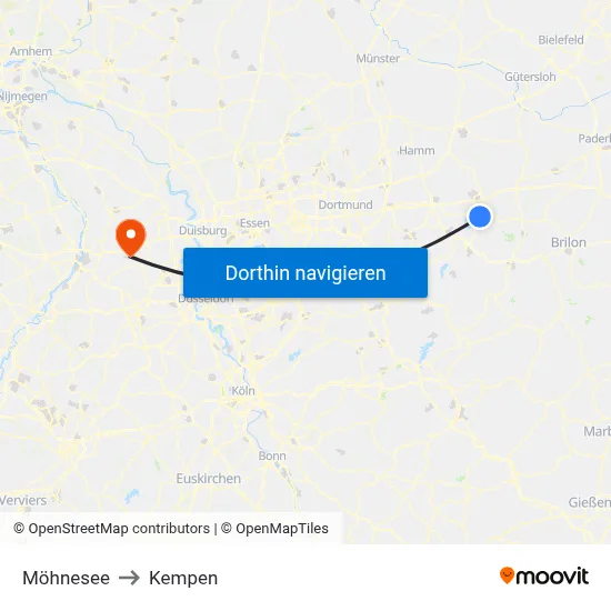 Möhnesee to Kempen map