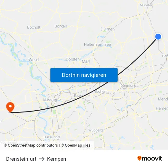 Drensteinfurt to Kempen map