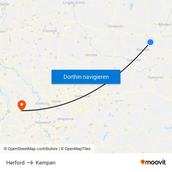 Herford to Kempen map