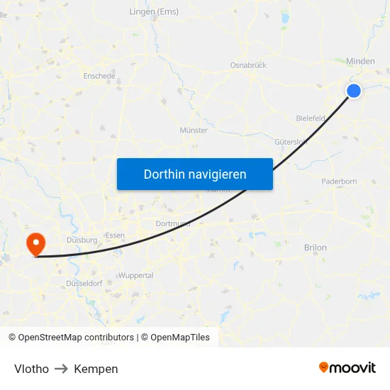 Vlotho to Kempen map
