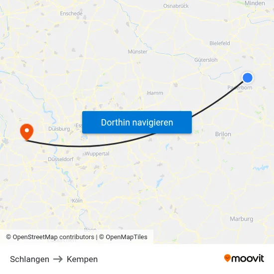 Schlangen to Kempen map