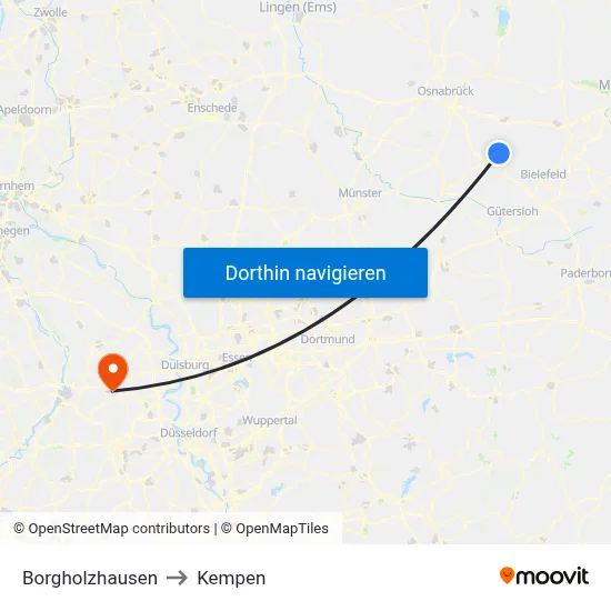 Borgholzhausen to Kempen map