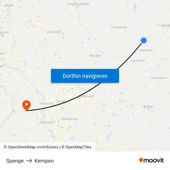 Spenge to Kempen map