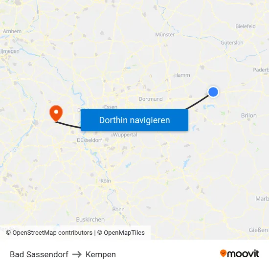 Bad Sassendorf to Kempen map