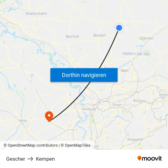 Gescher to Kempen map