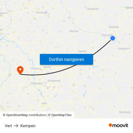 Verl to Kempen map