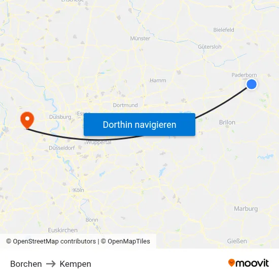 Borchen to Kempen map