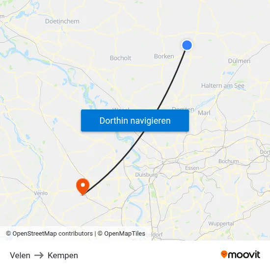Velen to Kempen map