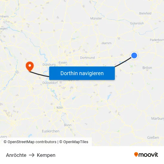 Anröchte to Kempen map