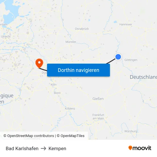 Bad Karlshafen to Kempen map