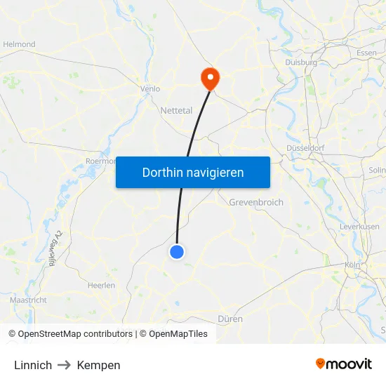Linnich to Kempen map