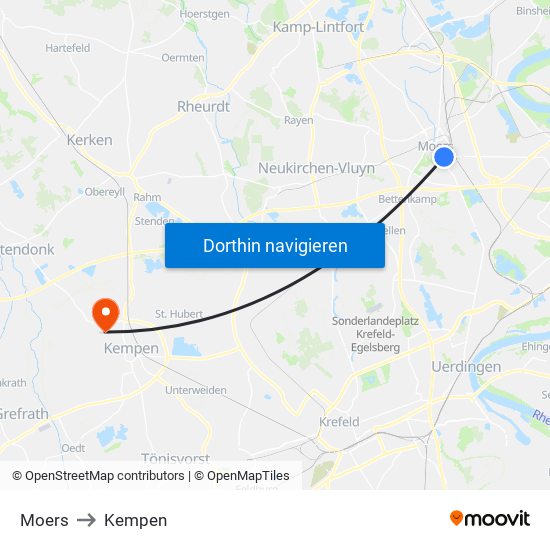 Moers to Kempen map