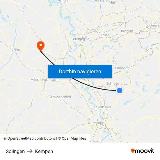 Solingen to Kempen map