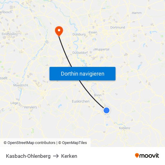 Kasbach-Ohlenberg to Kerken map