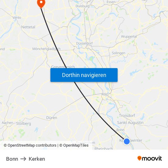 Bonn to Kerken map